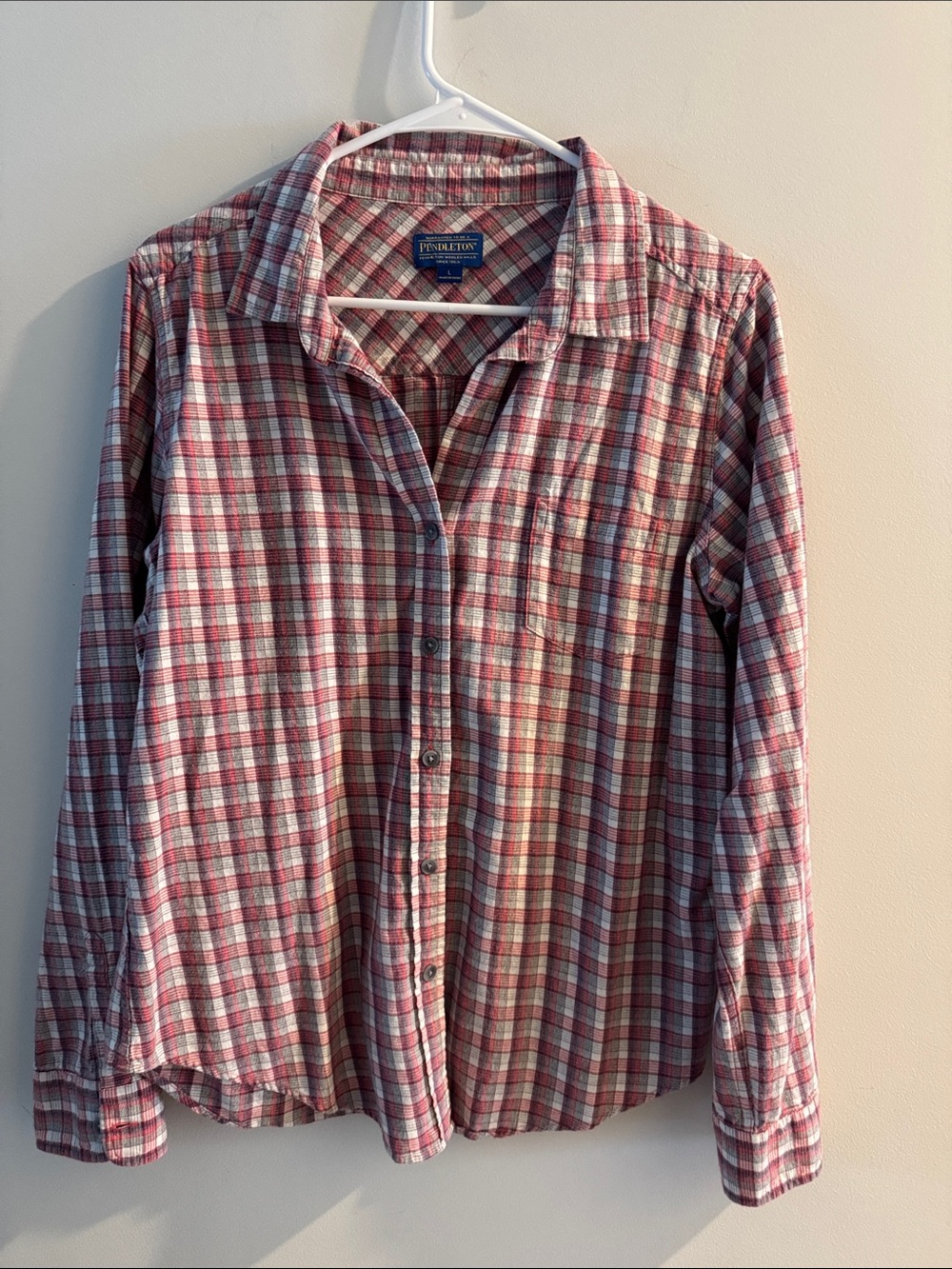 Pendleton Red and White Plaid Cotton Button-Down Shirt